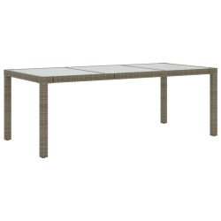 vidaXL Mesa jardín vidrio templado ratán sintético gris 190x90x75 cm