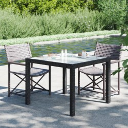 vidaXL Mesa jardín vidrio templado ratán sintético 90x90x75 cm negro