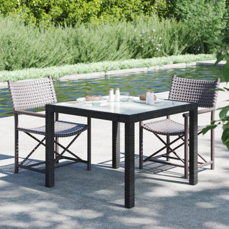 vidaXL Mesa jardín vidrio templado ratán sintético 90x90x75 cm negro