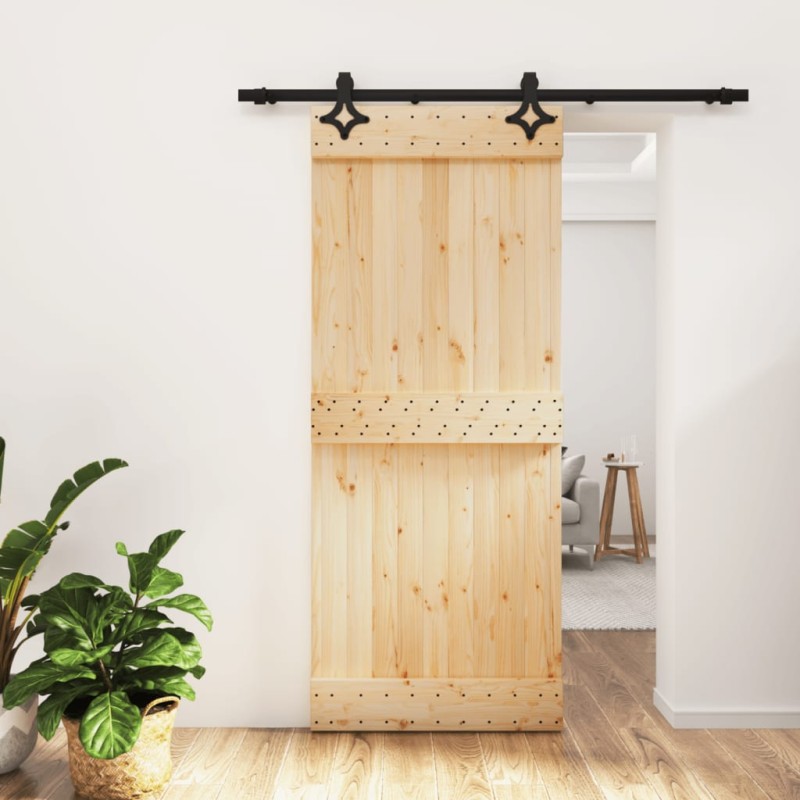vidaXL Puerta corredera con herrajes madera maciza de pino 85x210 cm vidaXL Puerta corredera con herrajes madera maciza de pino 85x210 cm