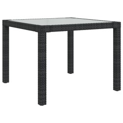 vidaXL Mesa jardín vidrio templado ratán sintético 90x90x75 cm negro