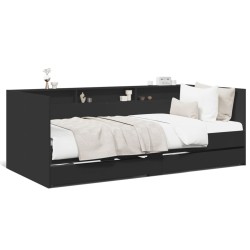 vidaXL Tumbona con cajones madera de ingeniería negro 90x200 cm