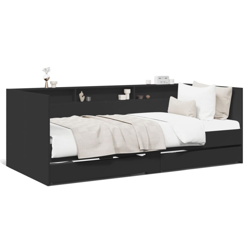 vidaXL Tumbona con cajones madera de ingeniería negro 90x200 cm