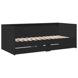 vidaXL Tumbona con cajones madera de ingeniería negro 90x200 cm