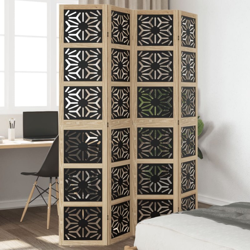 vidaXL Biombo separador 4 paneles madera maciza Paulownia marrón negro vidaXL Biombo separador 4 paneles madera maciza Paulownia marrón negro
