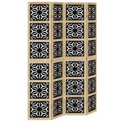 vidaXL Biombo separador 4 paneles madera maciza Paulownia marrón negro