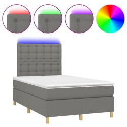 vidaXL Cama box spring con colchón y LED tela marrón oscuro 120x190 cm