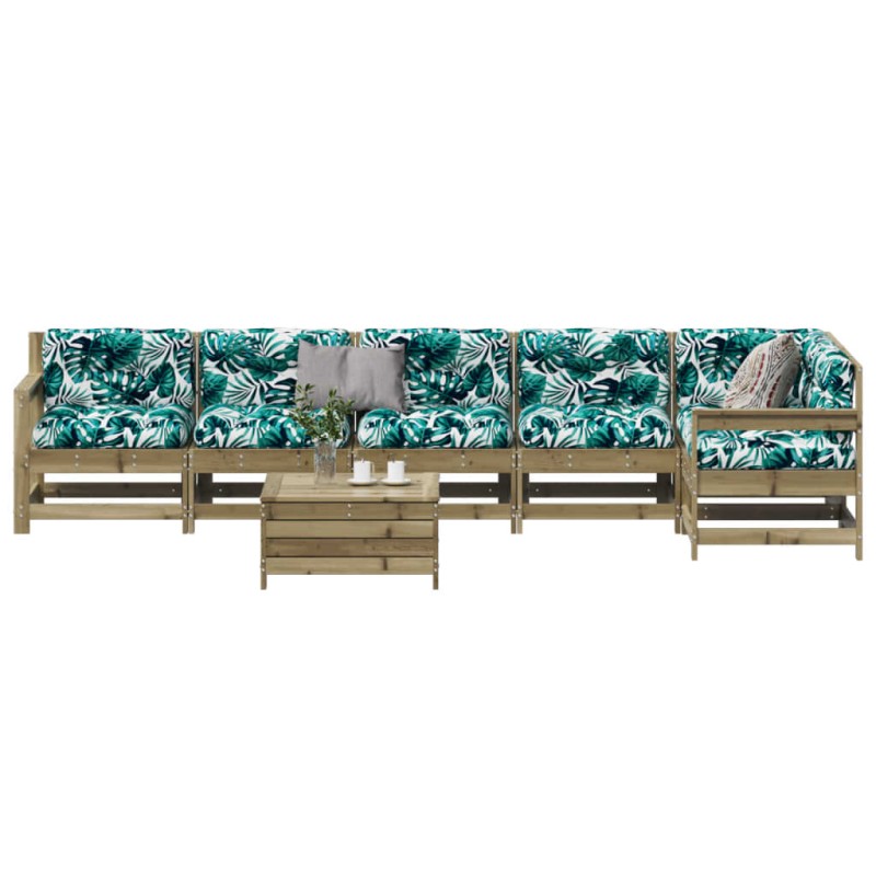 vidaXL Juego de muebles jardín 7 pzas y cojines madera pino impregnada vidaXL Juego de muebles jardín 7 pzas y cojines madera pino impregnada