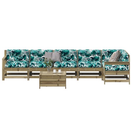 vidaXL Juego de muebles jardín 7 pzas y cojines madera pino impregnada