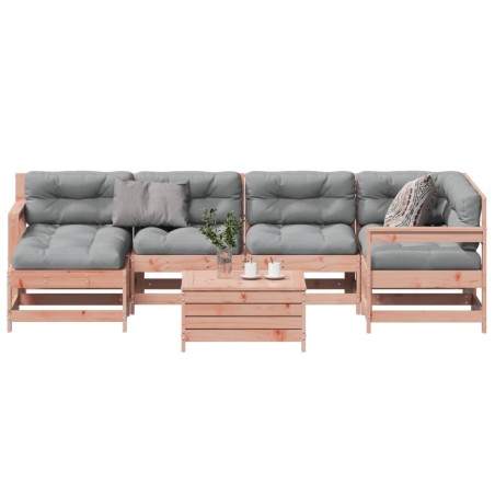 vidaXL Juego de muebles jardín 7 pzas y cojines madera abeto Douglas