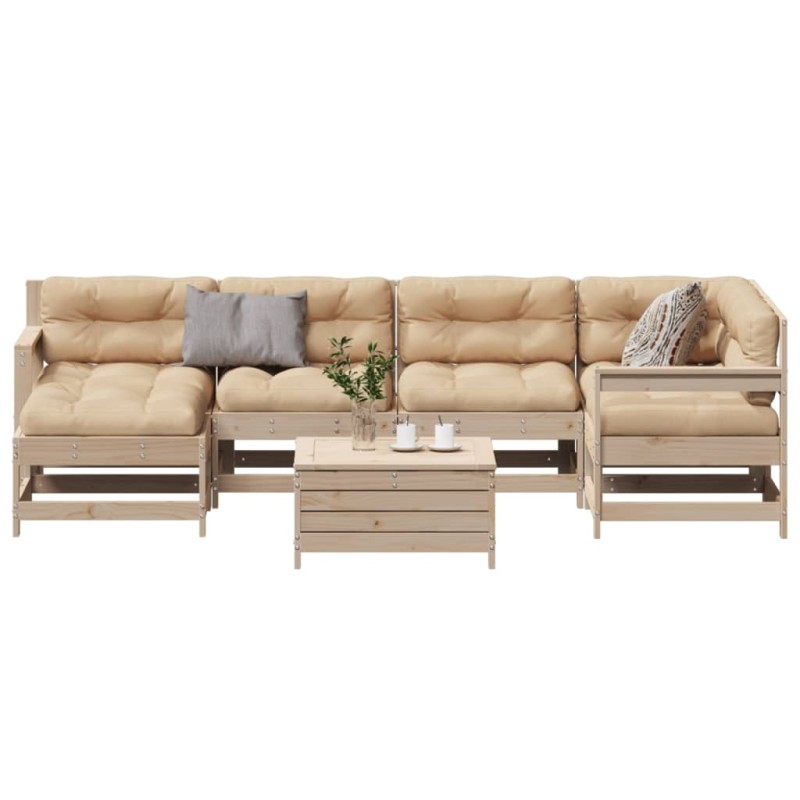 vidaXL Juego de muebles de jardín 7 pzas y cojines madera maciza pino vidaXL Juego de muebles de jardín 7 pzas y cojines madera maciza pino