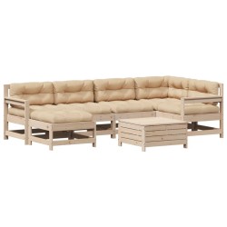 vidaXL Juego de muebles de jardín 7 pzas y cojines madera maciza pino