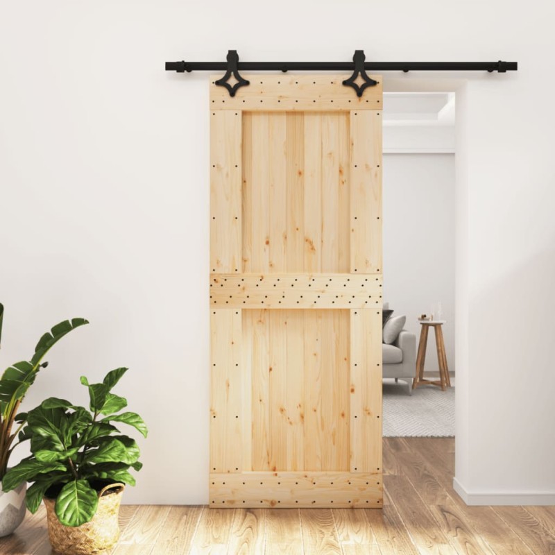 vidaXL Puerta corredera con herrajes madera maciza de pino 85x210 cm vidaXL Puerta corredera con herrajes madera maciza de pino 85x210 cm