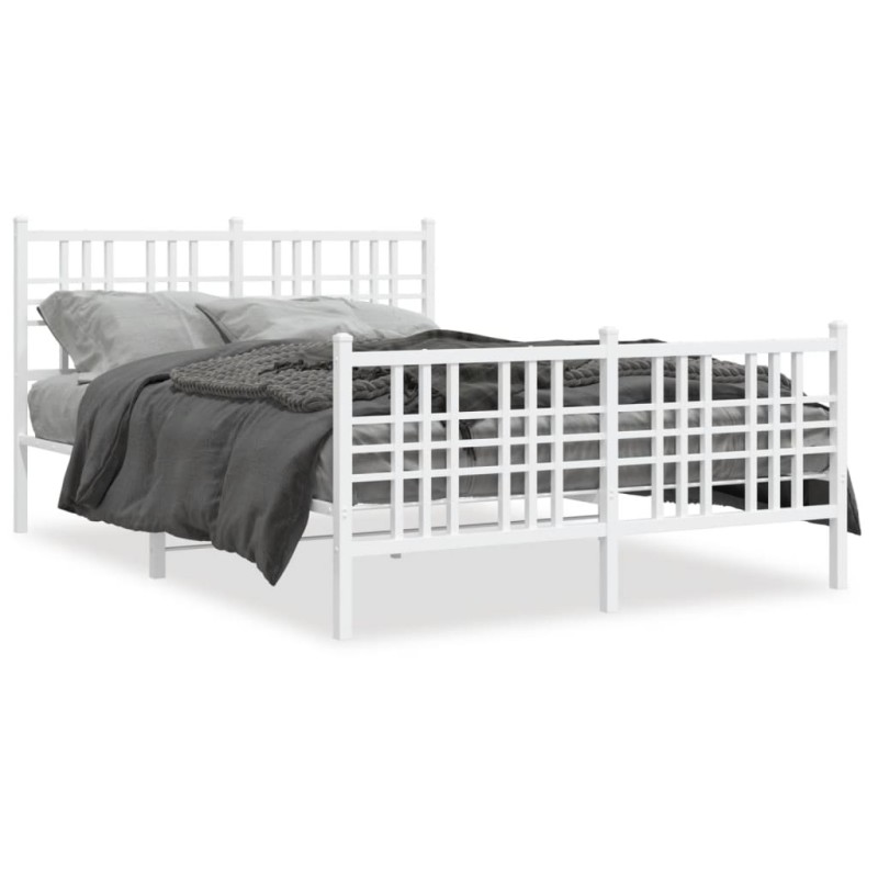 vidaXL Estructura cama metal con cabecero y estribo blanco 120x200 cm vidaXL Estructura cama metal con cabecero y estribo blanco 120x200 cm