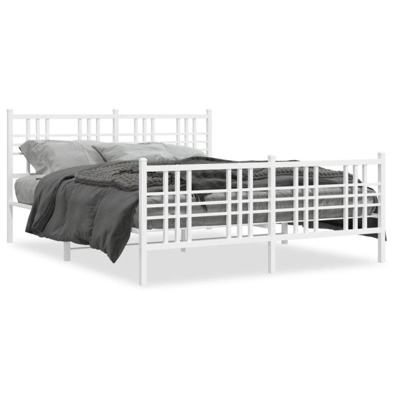 vidaXL Estructura cama metal con cabecero y estribo blanco 160x200 cm vidaXL Estructura cama metal con cabecero y estribo blanco 160x200 cm