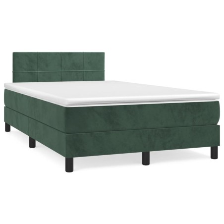vidaXL Cama box spring con colchón terciopelo verde oscuro 120x190 cm