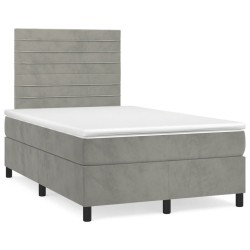 vidaXL Cama box spring con colchón terciopelo gris claro 120x190 cm