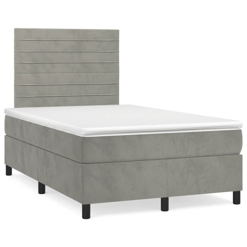 vidaXL Cama box spring con colchón terciopelo gris claro 120x190 cm vidaXL Cama box spring con colchón terciopelo gris claro 120x190 cm