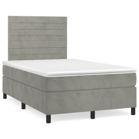 vidaXL Cama box spring con colchón terciopelo gris claro 120x190 cm