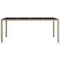 vidaXL Mesa de jardín ratán beige y superficie de vidrio templado