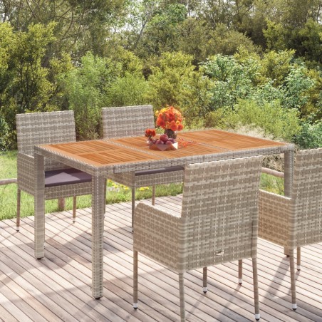vidaXL Mesa de jardín superficie de madera ratán PE gris 150x90x75 cm