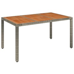 vidaXL Mesa de jardín superficie de madera ratán PE gris 150x90x75 cm
