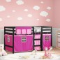 vidaXL Cama alta para niños con cortinas madera pino rosa 90x200 cm