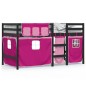 vidaXL Cama alta para niños con cortinas madera pino rosa 90x200 cm
