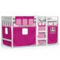 vidaXL Cama alta para niños con cortinas madera pino rosa 90x190 cm vidaXL Cama alta para niños con cortinas madera pino rosa 90x190 cm