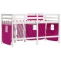 vidaXL Cama alta para niños con cortinas madera pino rosa 90x190 cm vidaXL Cama alta para niños con cortinas madera pino rosa 90x190 cm