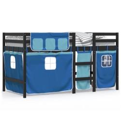 vidaXL Cama alta para niños con cortinas madera pino azul 90x190 cm