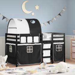 vidaXL Cama alta niños con túnel madera pino blanco negro 90x200 cm