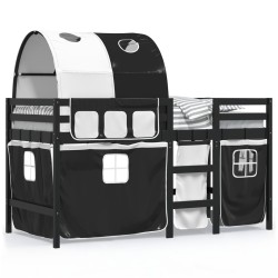 vidaXL Cama alta niños con túnel madera pino blanco negro 90x200 cm