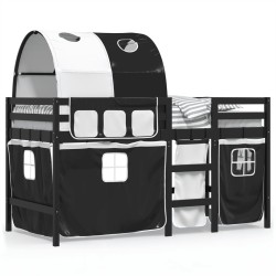 vidaXL Cama alta niños con túnel madera pino blanco negro 90x190 cm