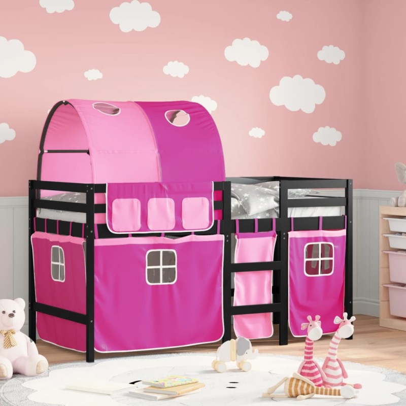 vidaXL Cama alta para niños con túnel madera pino rosa 90x200 cm vidaXL Cama alta para niños con túnel madera pino rosa 90x200 cm
