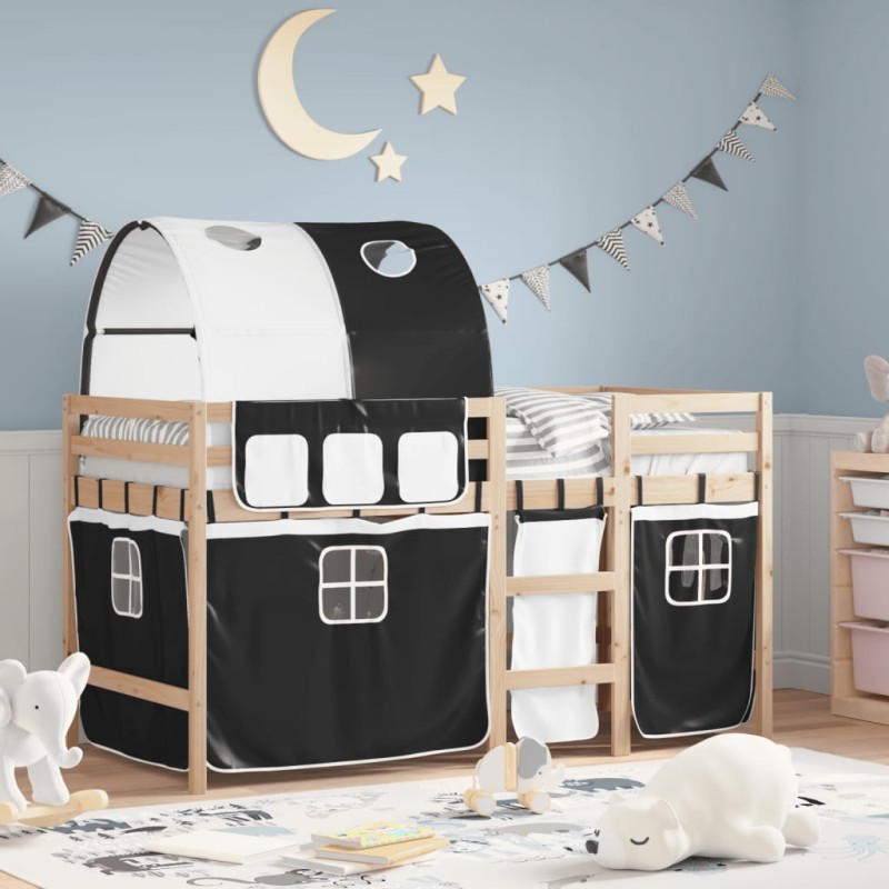 vidaXL Cama alta niños con túnel madera pino blanco negro 90x200 cm vidaXL Cama alta niños con túnel madera pino blanco negro 90x200 cm