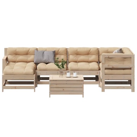 vidaXL Juego de muebles de jardín 7 pzas y cojines madera maciza pino