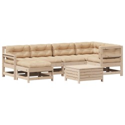 vidaXL Juego de muebles de jardín 7 pzas y cojines madera maciza pino
