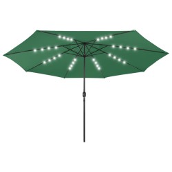 vidaXL Sombrilla de jardín con luces LED palo de metal 400 cm verde
