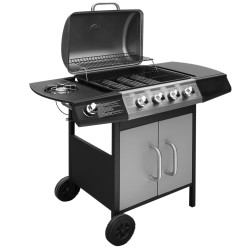 vidaXL Barbacoa grill de gas 4+1 quemadores negra y plateada