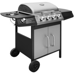 vidaXL Barbacoa grill de gas 4+1 quemadores negra y plateada