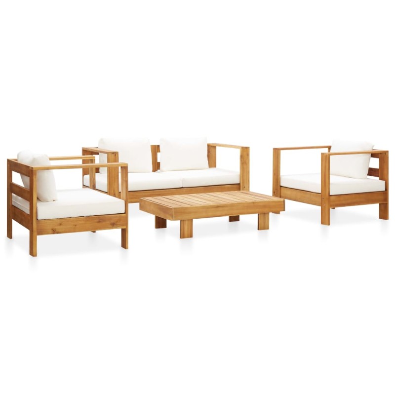 vidaXL Muebles de jardín 4 pzas con cojines madera maciza acacia crema vidaXL Muebles de jardín 4 pzas con cojines madera maciza acacia crema