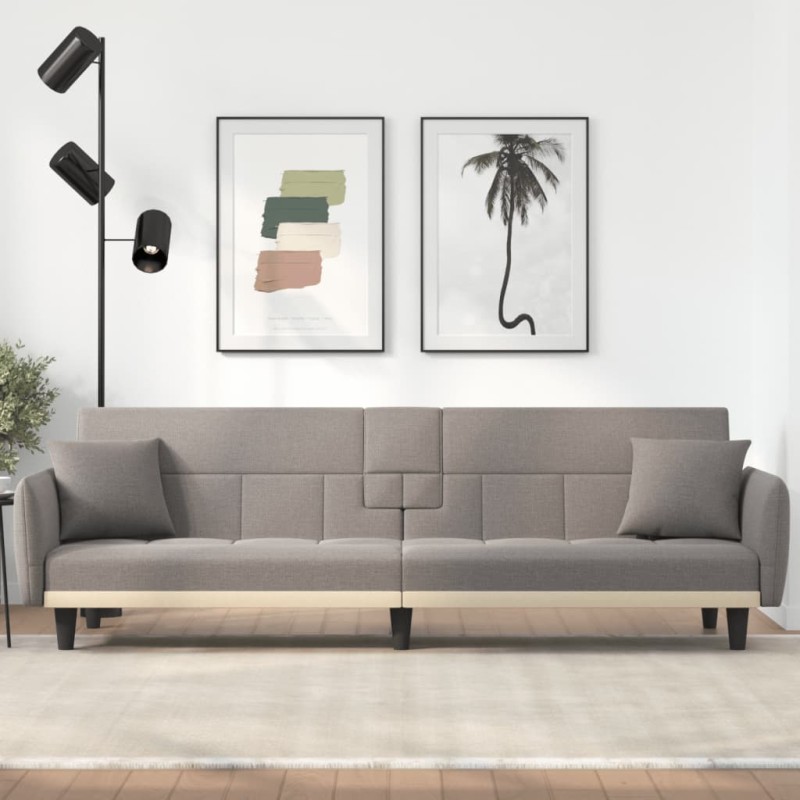 vidaXL Sofá cama con portavasos tela gris taupé vidaXL Sofá cama con portavasos tela gris taupé