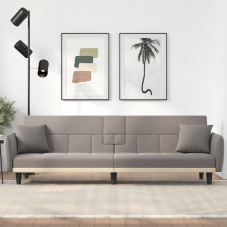 vidaXL Sofá cama con portavasos tela gris taupé