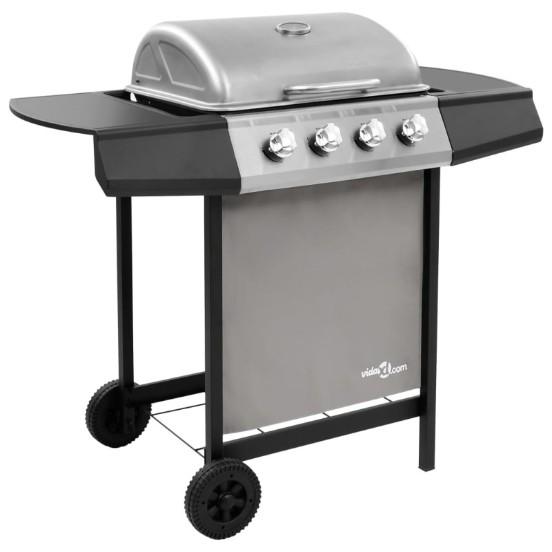 vidaXL Barbacoa de gas con 4 fogones negro y plateado vidaXL Barbacoa de gas con 4 fogones negro y plateado
