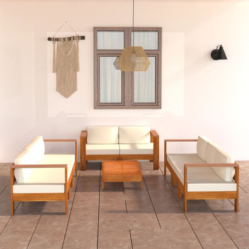 vidaXL Muebles de jardín 8 pzas cojines crema madera de acacia vidaXL Muebles de jardín 8 pzas cojines crema madera de acacia