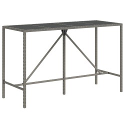 vidaXL Mesa alta bar con superficie vidrio ratán PE gris 180x70x110 cm