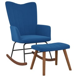 vidaXL Silla mecedora con reposapiés terciopelo azul