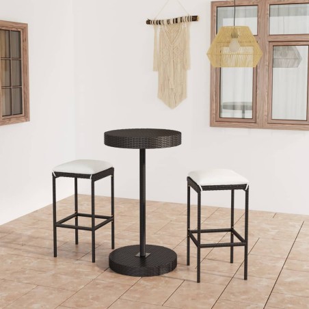 vidaXL Set muebles bar jardín 3 piezas y cojines ratán sintético negro