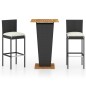 vidaXL Set de muebles de bar jardín 3 piezas y cojines ratán PE negro vidaXL Set de muebles de bar jardín 3 piezas y cojines ratán PE negro